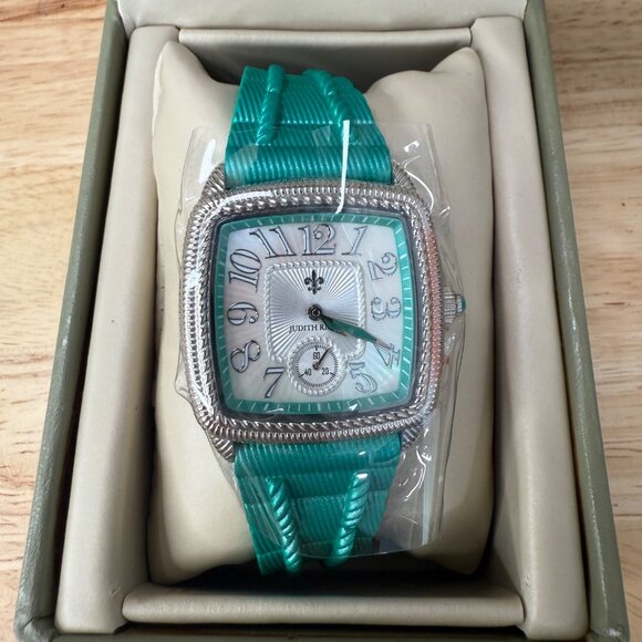 Judith Ripka Womens Watch With Mother-Of-Pearl Face Turquoise Silicone Band NIB - Picture 6 of 16